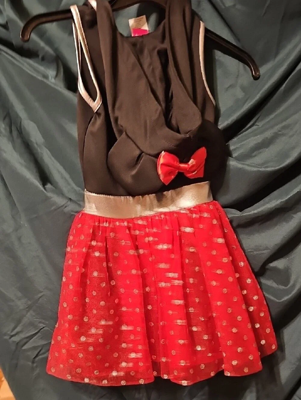 Disney's Minnie Mouse Black & Red Sparkle Bow Dress W/ Attached Hoodie/Ears